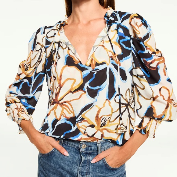 Miss Los Angeles Siena Top in Bold Blooms Print Size Large NEW WITH TAGS - Picture 1 of 7